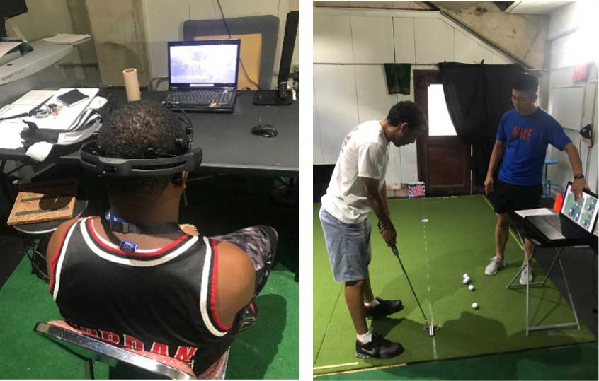 students golfing and using VR